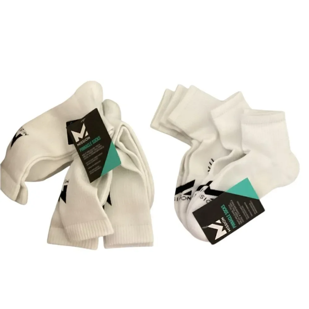 Mission Pinnacle Socks Bundle 3 packs of both Crew and ankle socks, White, NWT